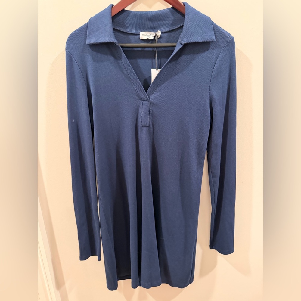 Michael Stars‎ Rib Knit Dress Blue Collared Long Sleeve Mini NWT Size M